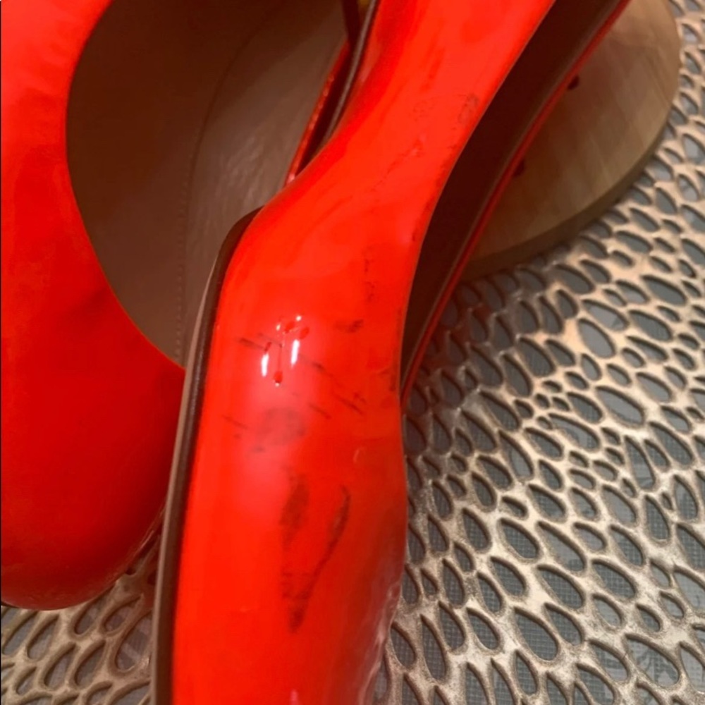 J. Crew patent leather in orange.